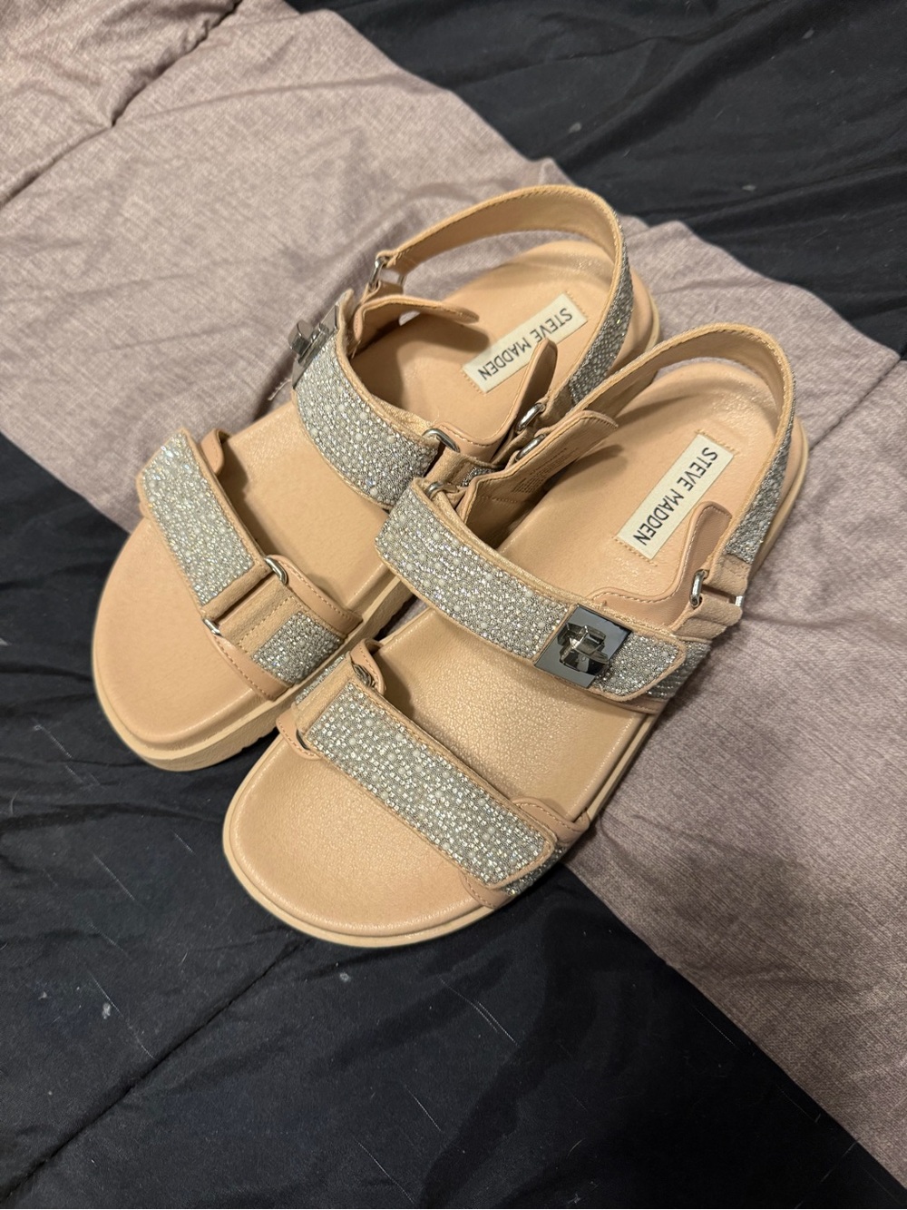 Steve Madden Light Pink Rhinestone Strap Casual Sandals